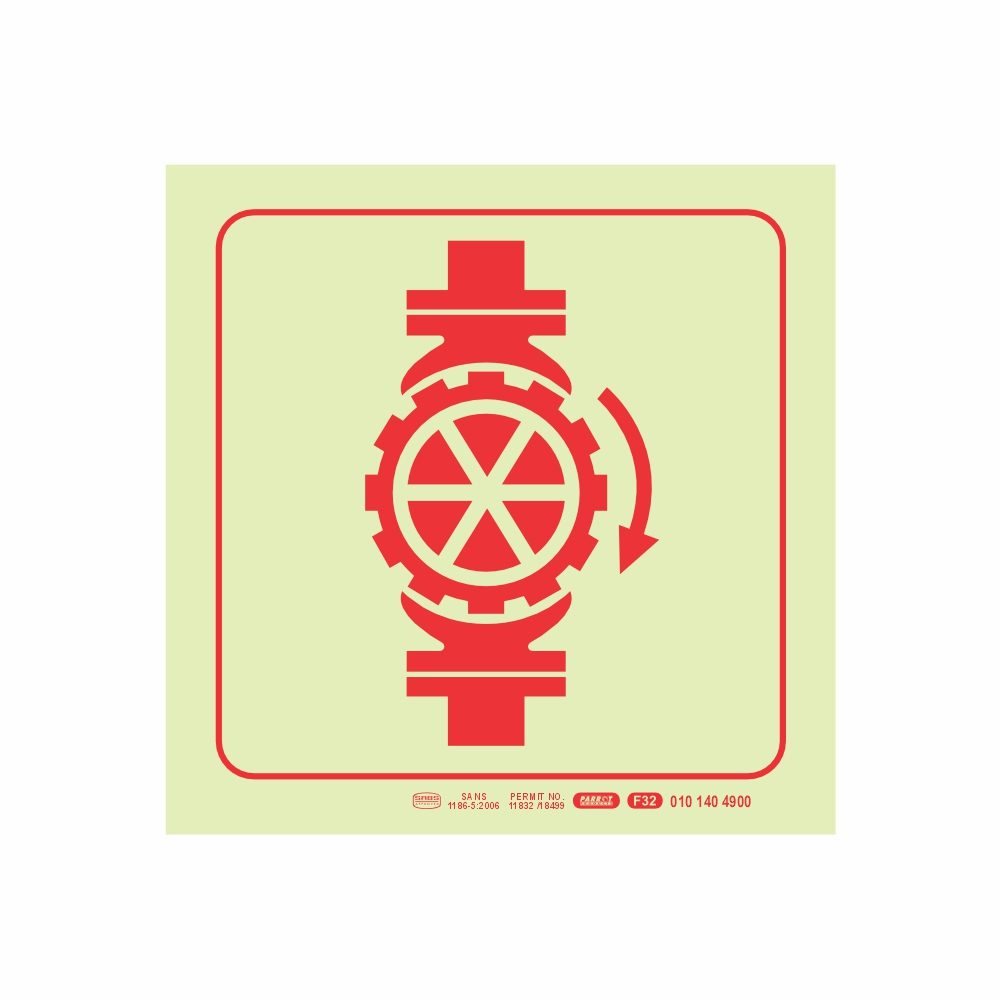 Parrot Products Photoluminescent 190mm Safety Sign F32 Sprinkler Stop Valve