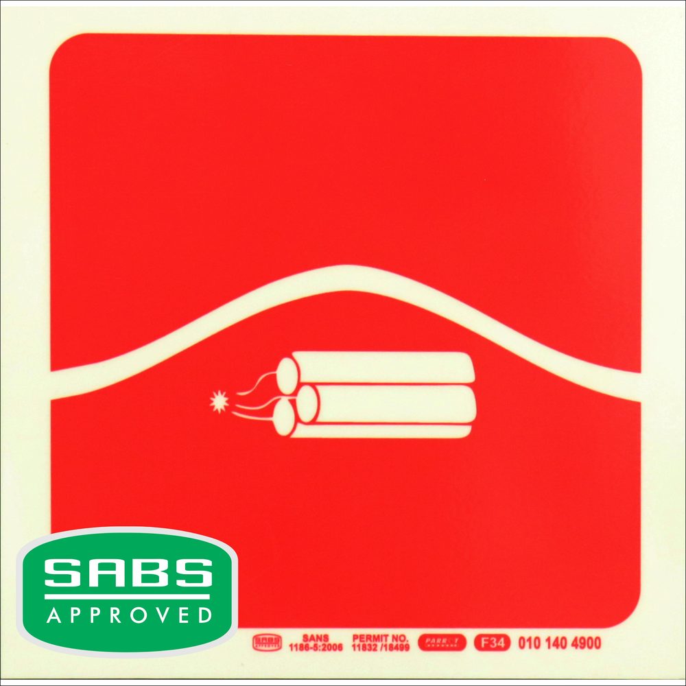 Parrot Products Photoluminescent 190mm Safety Sign F34 Bomb Bag