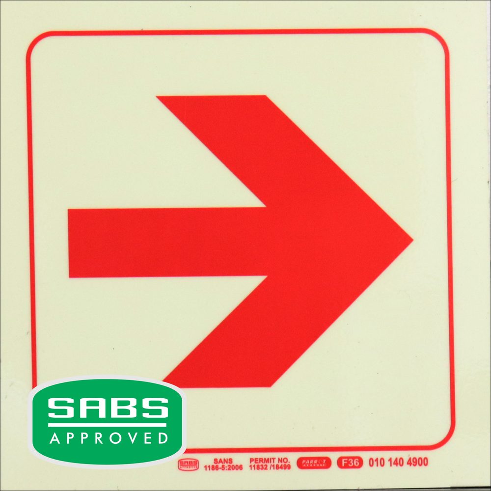 Parrot Products Photoluminescent 190mm Safety Sign F36 Arrow Right