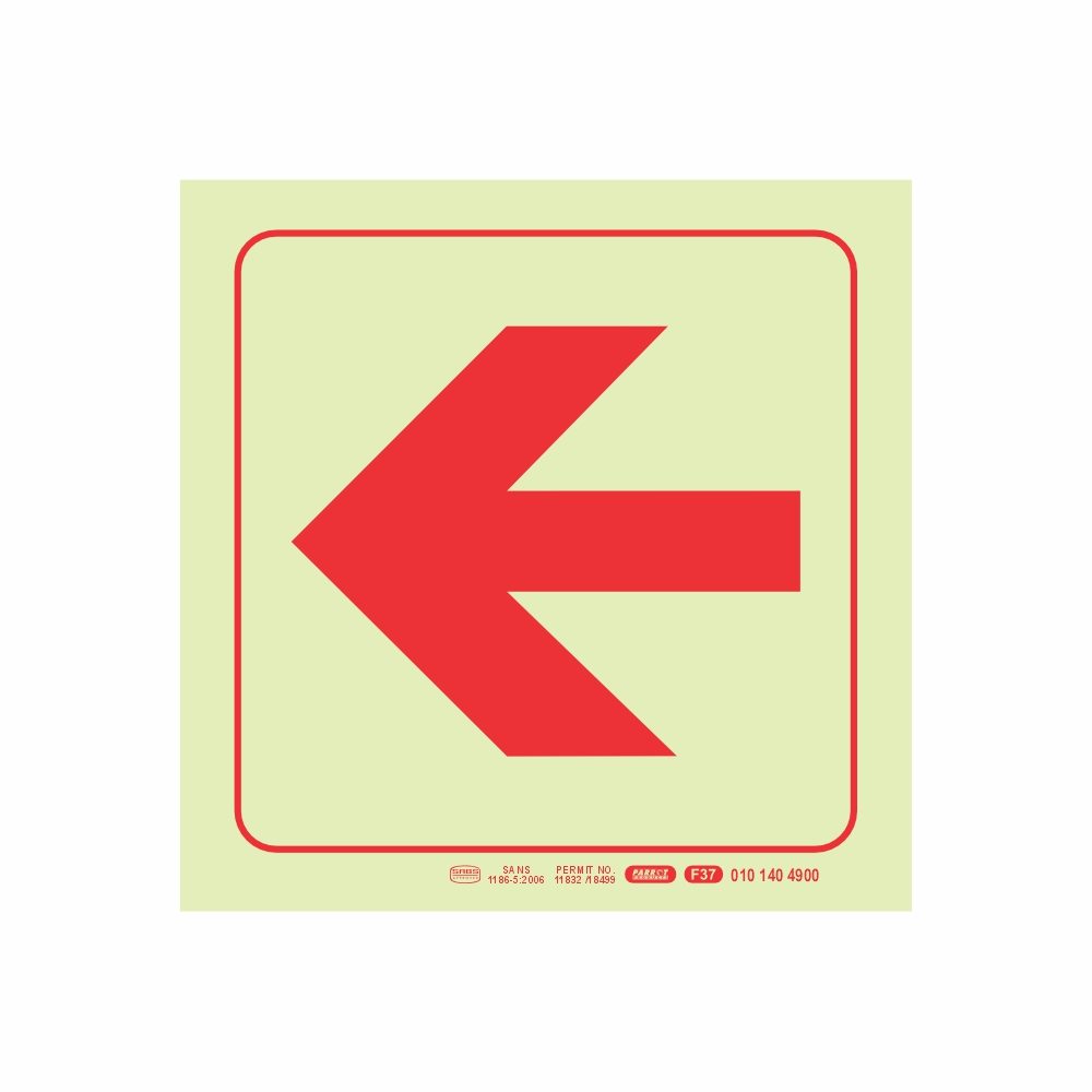Parrot Products Photoluminescent 190mm Safety Sign F37 Arrow Left