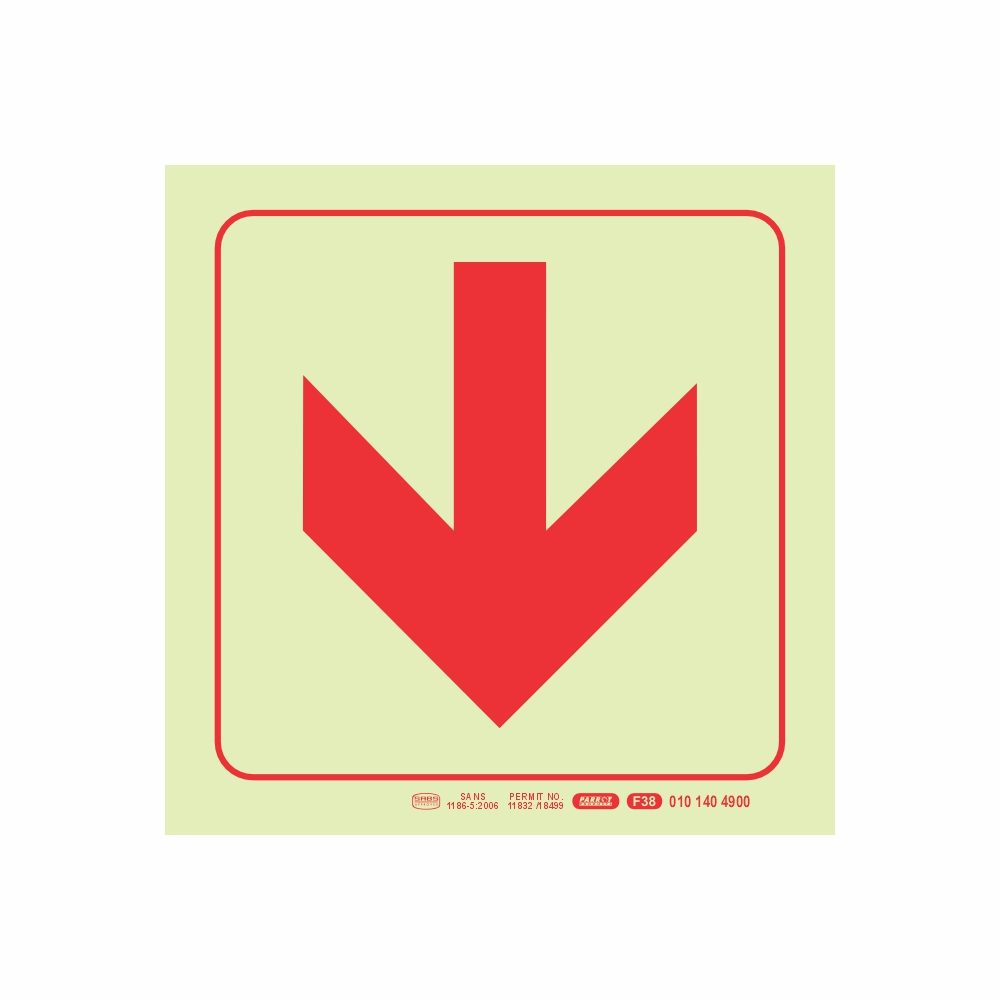 Parrot Products Photoluminescent 190mm Safety Sign F38 Arrow Down