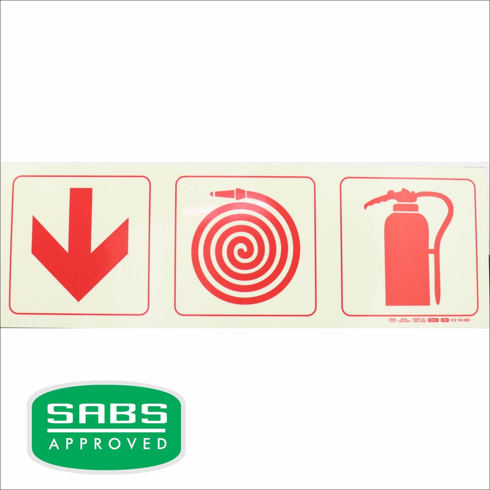 Parrot Products Photoluminescent 190mm Safety Sign F4 Arrow Down Fire Hose Reel Fire Extinguisher