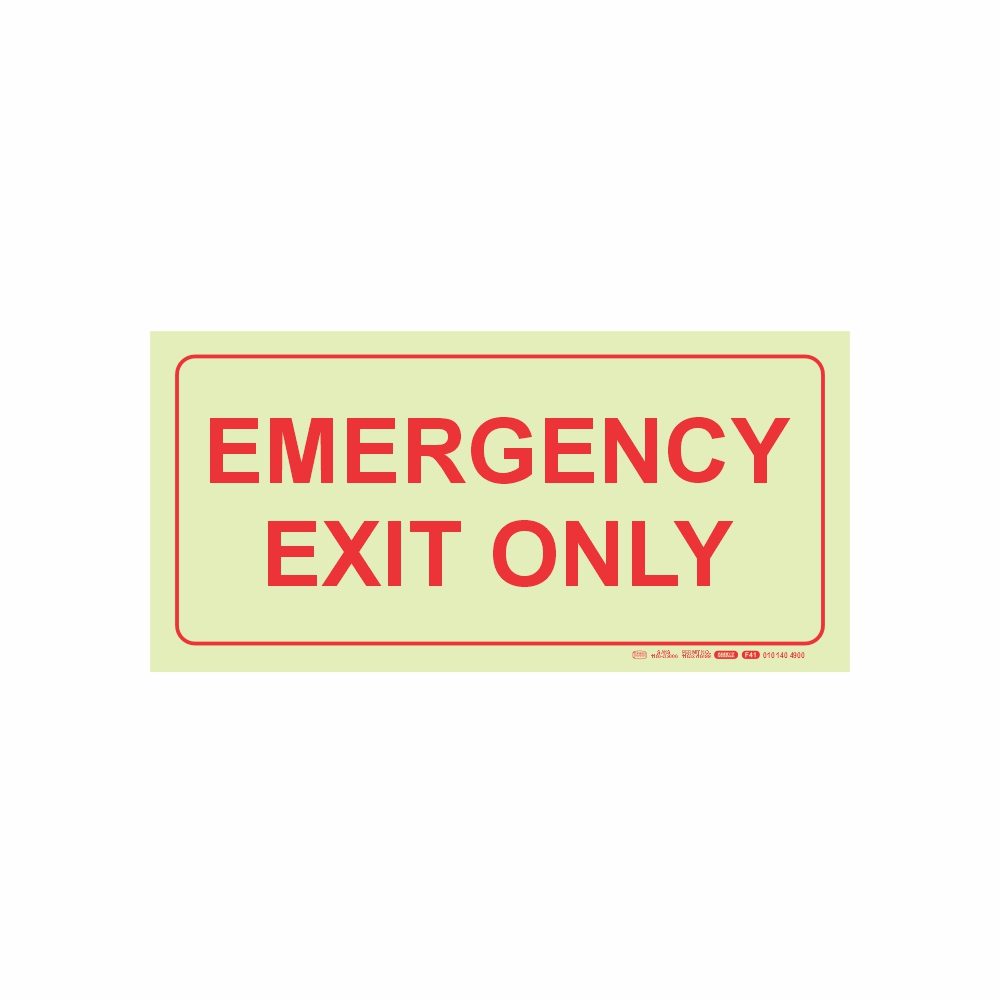 Parrot Products Photoluminescent 190mm Safety Sign F41 Emergency Exit Only