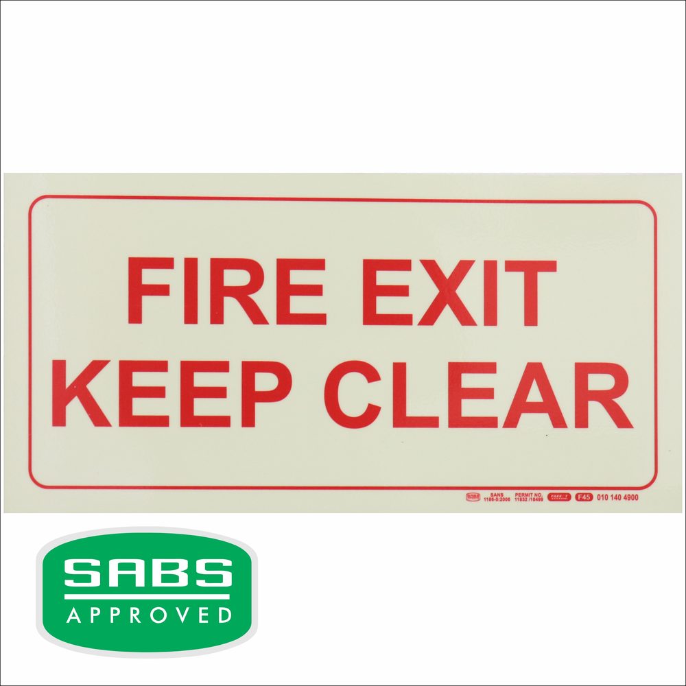 Parrot Products Photoluminescent 190mm Safety Sign F45 Fire Exit Keep Clear