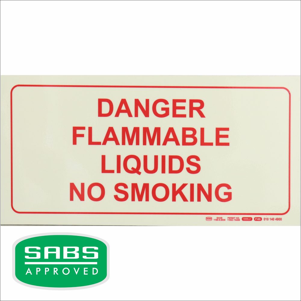 Parrot Products Photoluminescent 190mm Safety Sign - F46 Danger Flammable Liquids No Smoking