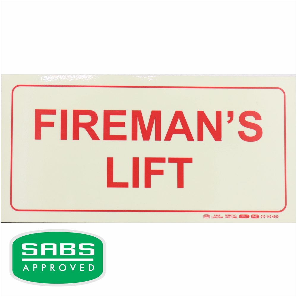Parrot Products Photoluminescent 190mm Safety Sign F47 Firemans Lift