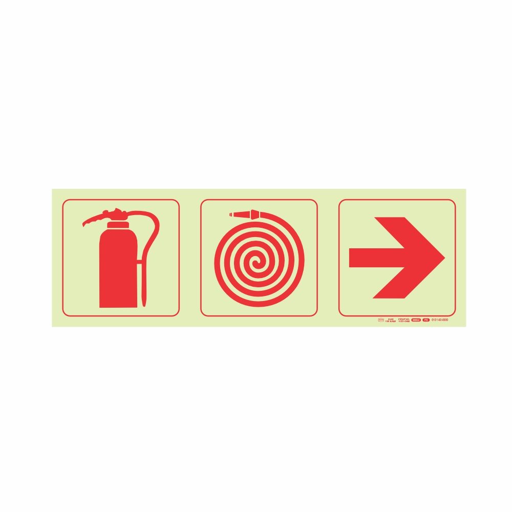 Parrot Products Photoluminescent 190mm Safety Sign F6 Fire Extinguisher Fire Hose Reel Arrow Right