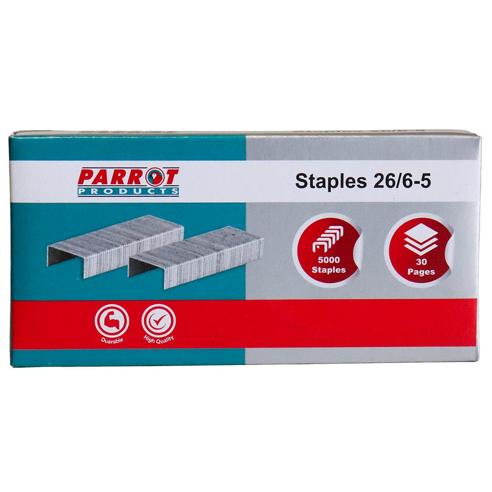 Parrot Products Staples (Staple Size: 26/6 - No.56 - Box of 5000 - 30 Pages)