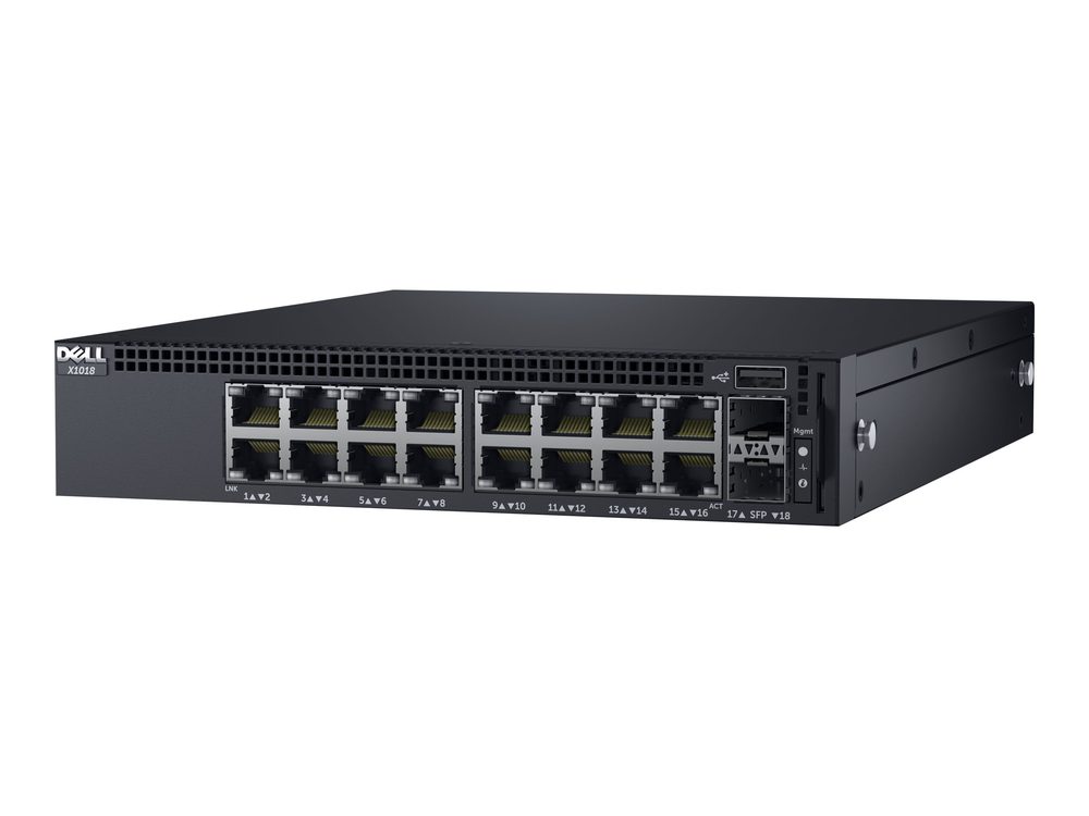 Dell E Dell Networking X1018 Smart Web Managed Switch/ 16x 1GbE and 2x 1GbE SFP ports Lifetime Limited Hardware Warranty Minimum Warranty ( add 575 BBEE to make the switch rackmountable )