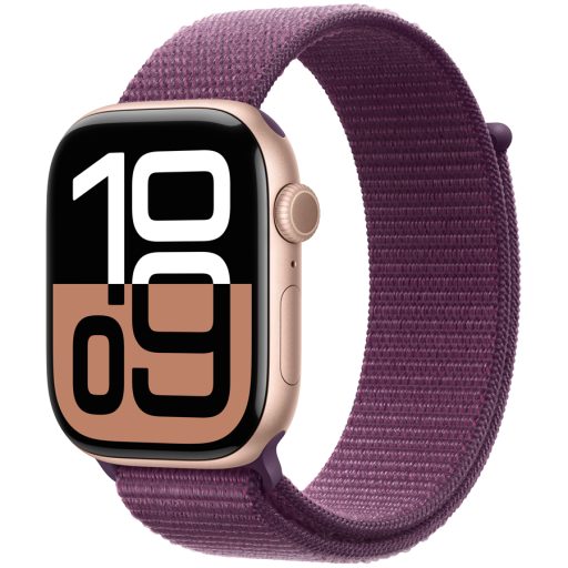 Apple Watch Series 10 GPS + Cellular 42mm Rose Gold Aluminium Case with Plum Sport Loop,Model A3001
