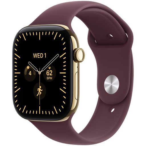 Apple Watch Series 12 GPS + Cellular 42mm Radiant Gold Titanium Case with Burgundy Sport Band - S/M, Model A3582