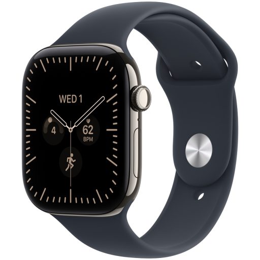 Apple Watch Series 12 GPS + Cellular 42mm Natural Titanium Case with Navy Blue Sport Band - S/M, Model A3582