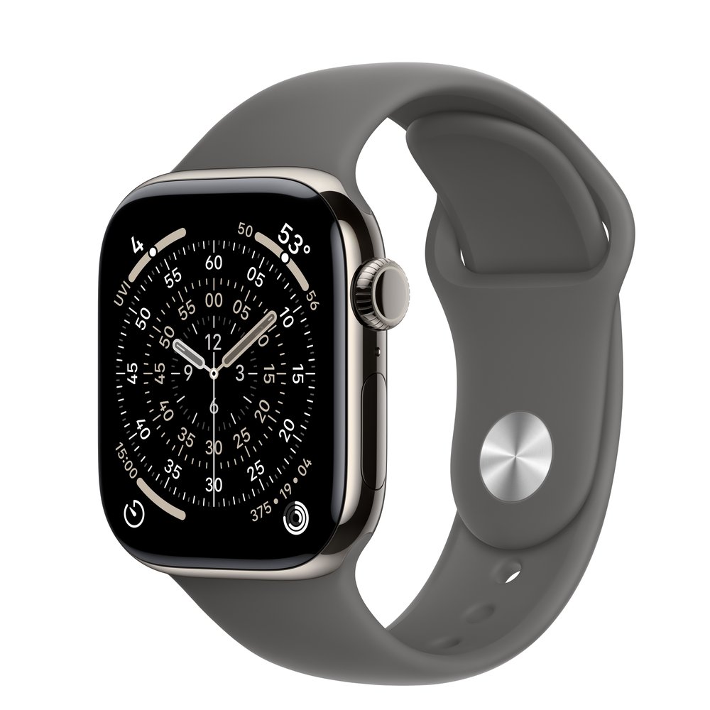Apple Watch Series 11 GPS + Cellular 42mm Natural Titanium Case With Stone Grey Sport Band - M/L