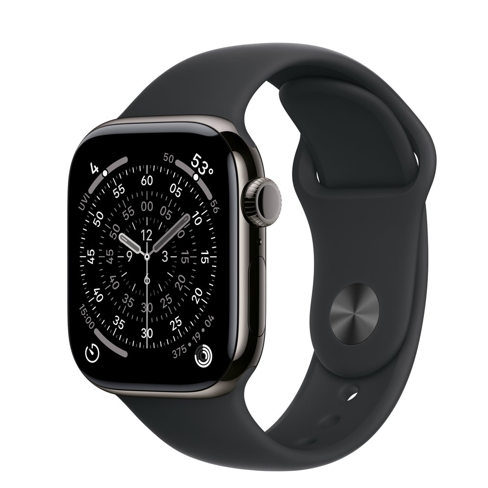 Apple Watch Series 11 GPS + Cellular 42mm Slate Titanium Case With Black Sport Band - S/M