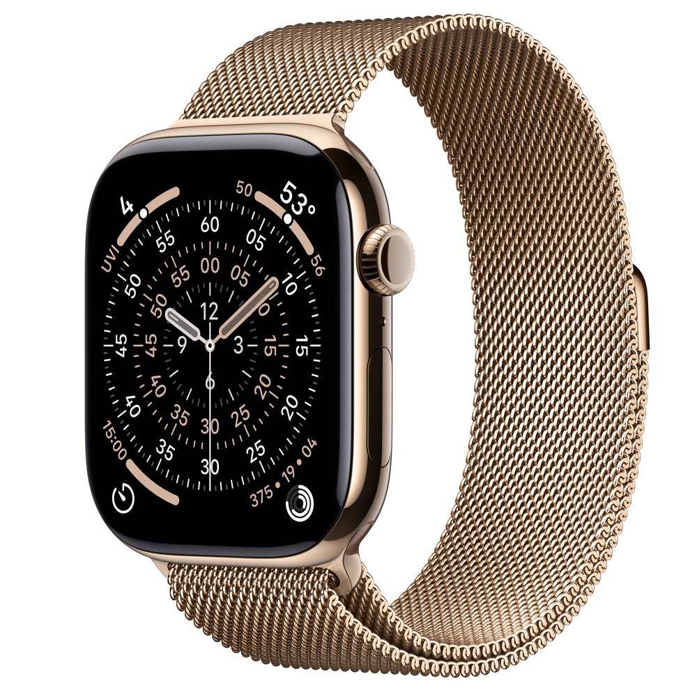 Apple Watch Series 11 GPS + Cellular 46mm Gold Titanium Case With Gold Milanese Loop - S/M