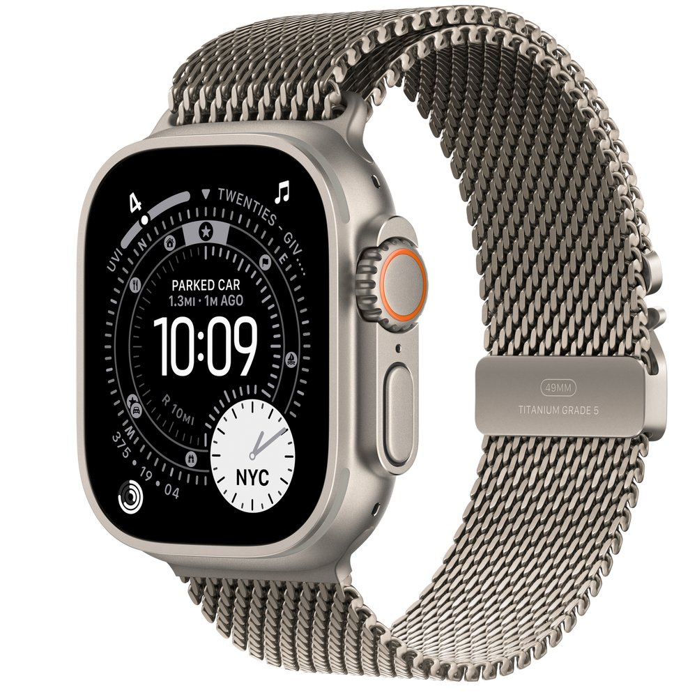 Apple Watch Ultra 3 GPS + Cellular 49mm Natural Titanium Case With Natural Titanium Milanese Loop - Small