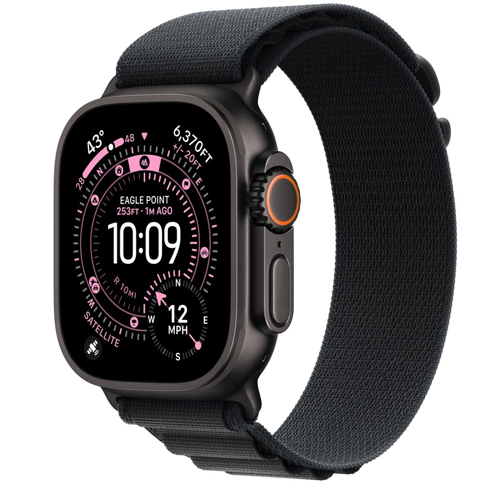 Apple Watch Ultra 3 GPS + Cellular 49mm Black Titanium Case With Black Alpine Loop - Medium