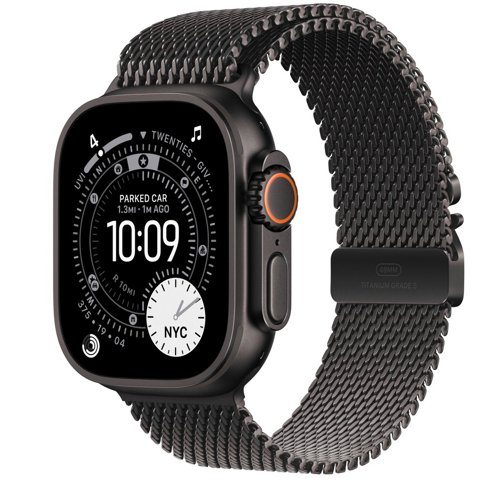 Apple Watch Ultra 3 GPS + Cellular 49mm Black Titanium Case With Black Titanium Milanese Loop - Large