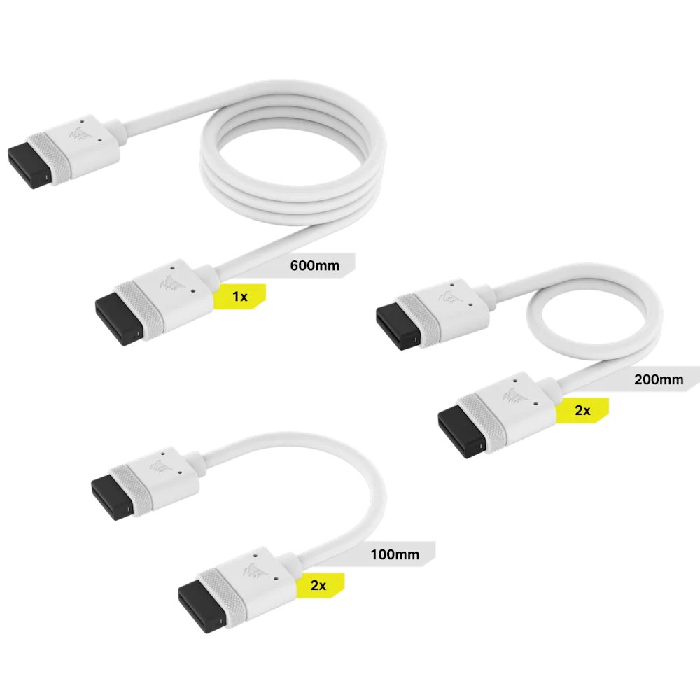 Corsair CL-9011126-WW iCUE LINK cable kit - 1 x 600mm + 2x 200mm - 2x 100mm cables - white