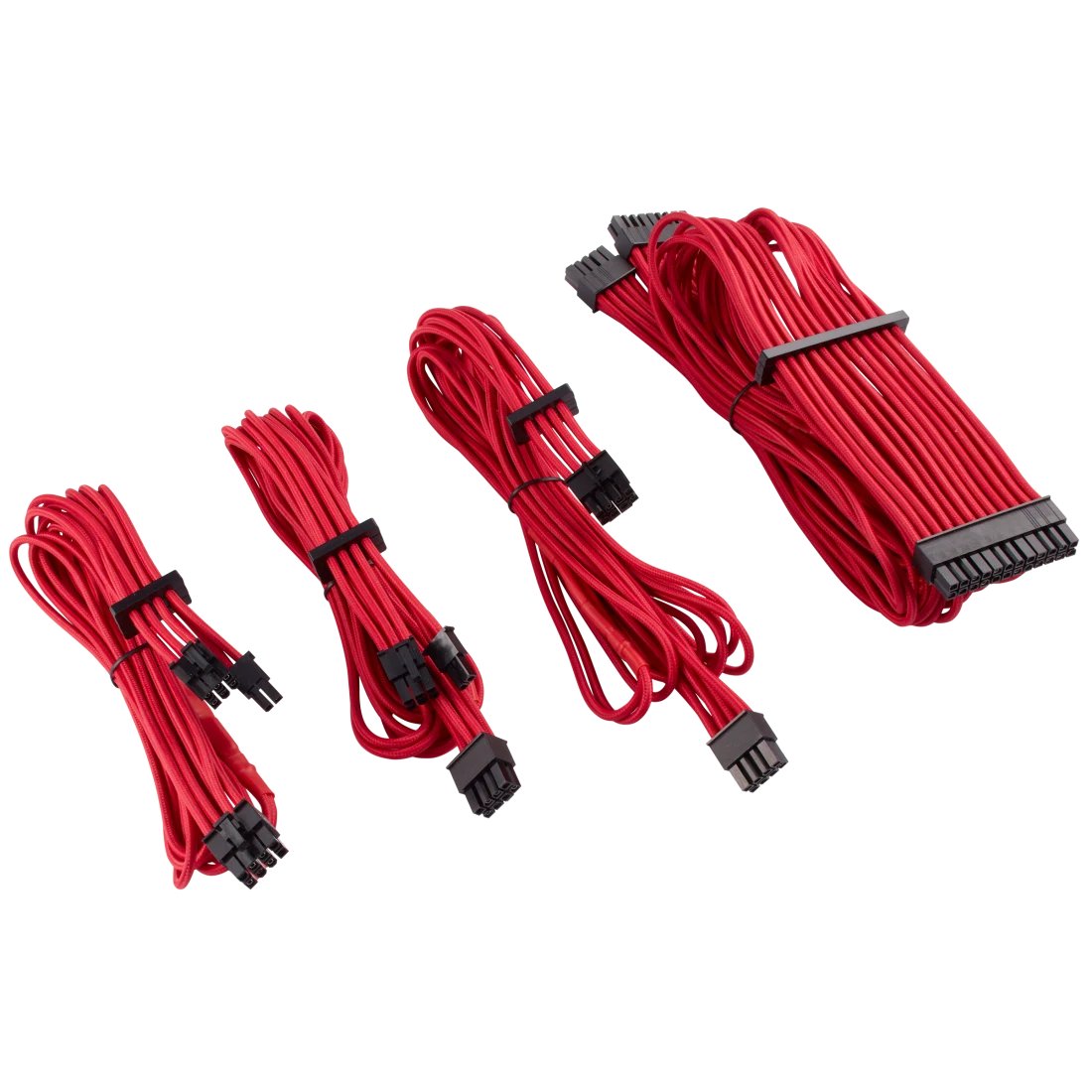 corsair CP-8920216 Red premium individually sleeved flexible paracorded modular cable starter kit ( type4 Gen4 ) , 4x cable combs - include 1x 610mm ATX ( 20+4pin) + 1x 750mm EPS12V(4+4pin) + 2x 650mm PCi-E 8(6+2) pin , heatshrink-less connectors , with modular interlocking cable combs , with carry bag - for RMX , RMi series, HX, HXi , AX , AX1600i , SF series