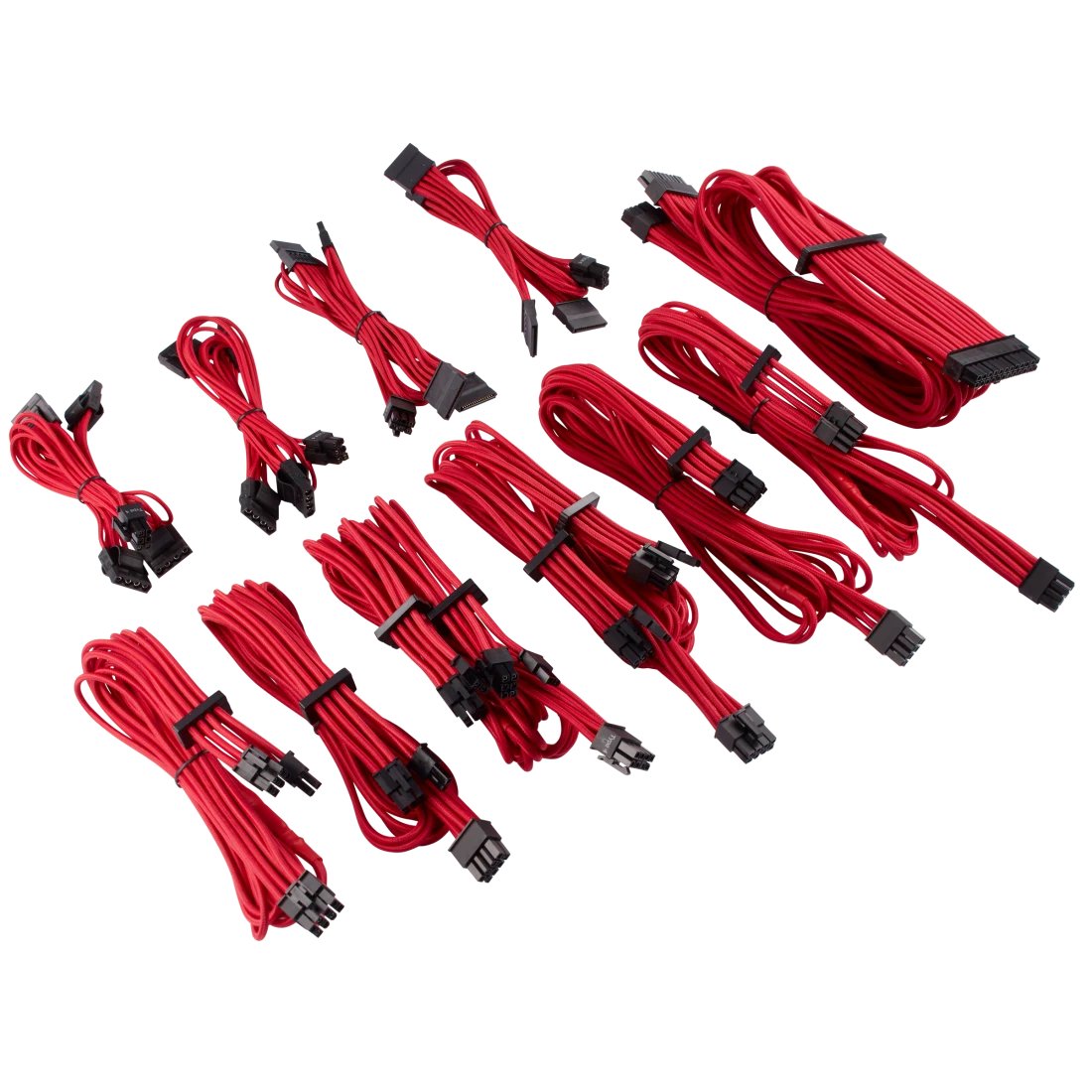 corsair CP-8920223 Red premium individually sleeved flexible paracorded modular cable Pro kit with 9x cable combs ( type4 Gen4 ) , 9x cable combs - include 1x 610mm ATX ( 20+4pin) + 2x 750mm EPS12V(4+4pin) + 6x PCi-E 8(6+2)pin (4x650mm) + 8x SATA(2x750mm) + 8x molex(2x750mm) , heatshrink-less connectors , with modular interlocking cable combs , with carry bag - for RMX , RMi series, HX, HXi , AX , AX1600i , SF series