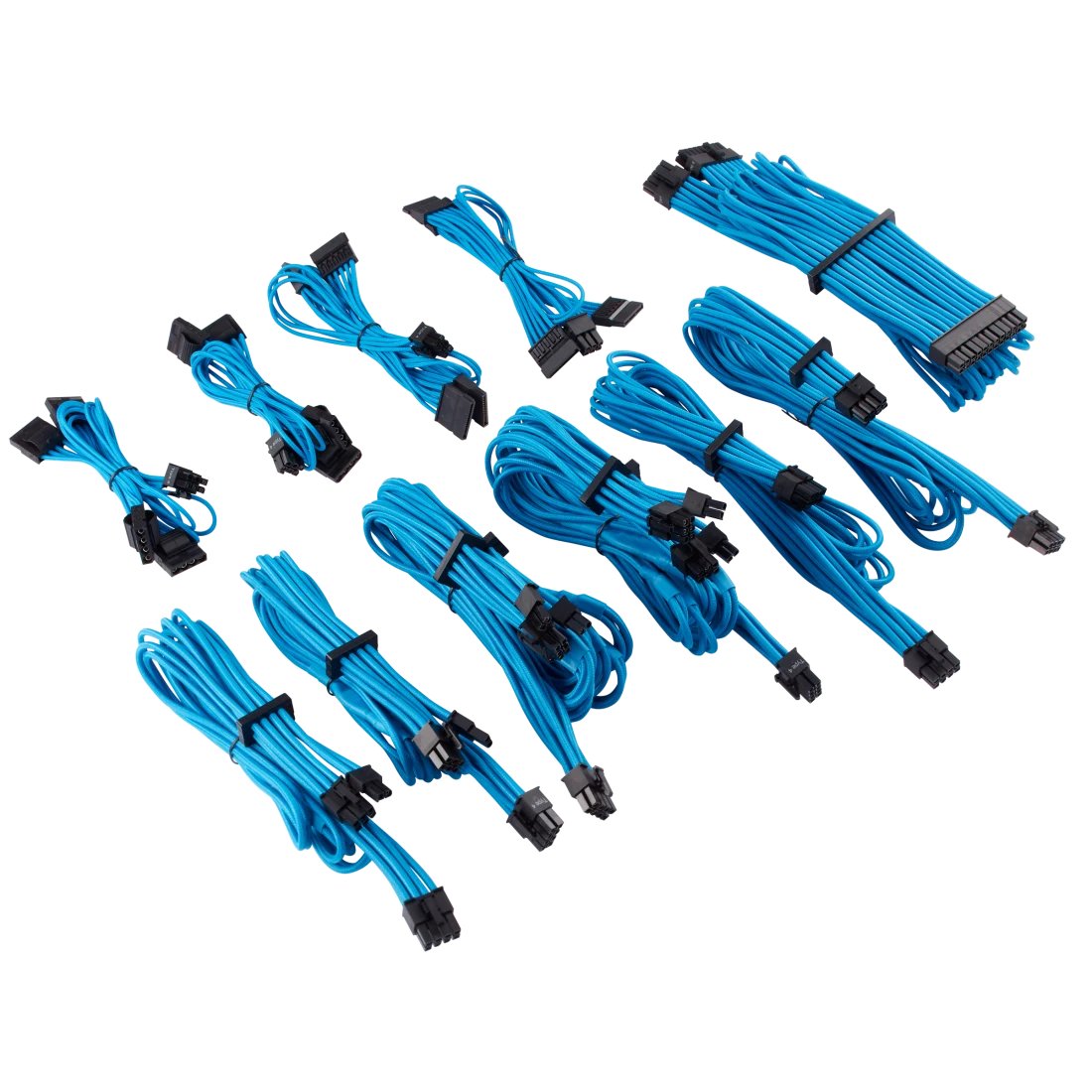 corsair CP-8920225 bLue premium individually sleeved flexible paracorded modular cable Pro kit with 9x cable combs ( type4 Gen4 ) , 9x cable combs - include 1x 610mm ATX ( 20+4pin) + 2x 750mm EPS12V(4+4pin) + 6x PCi-E 8(6+2)pin (4x650mm) + 8x SATA(2x750mm) + 8x molex(2x750mm) , heatshrink-less connectors , with modular interlocking cable combs , with carry bag - for RMX , RMi series, HX, HXi , AX , AX1600i , SF series
