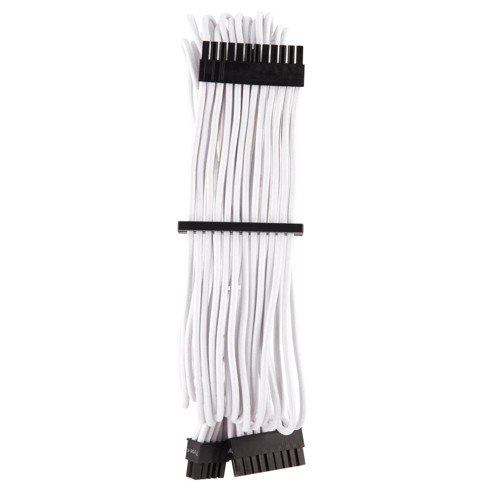 corsair CP-8920231 White premium individually sleeved flexible paracorded cable ( type4 Gen4 ) - 24pin ATX , 610mm with 1 connector , heatshrink-less connectors , with modular interlocking cable combs - for RMX , RMi series, HX, HXi , AX , AX1600i , SF series