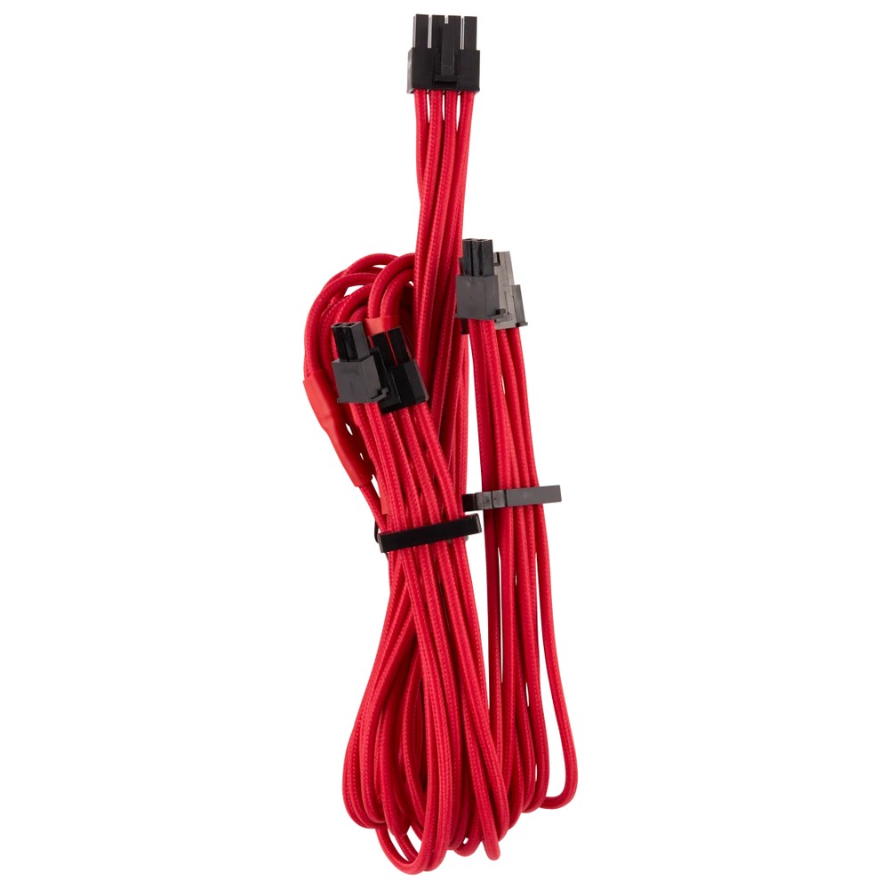 corsair CP-8920251 Red premium individually sleeved flexible paracorded cable ( type4 Gen4 ) - 4x PCiE (6 or 8pin) , 2x 650mm with 4 connectors , heatshrink-less connectors , with modular interlocking cable combs - for RMX , RMi series, HX, HXi , AX , AX1600i , SF series