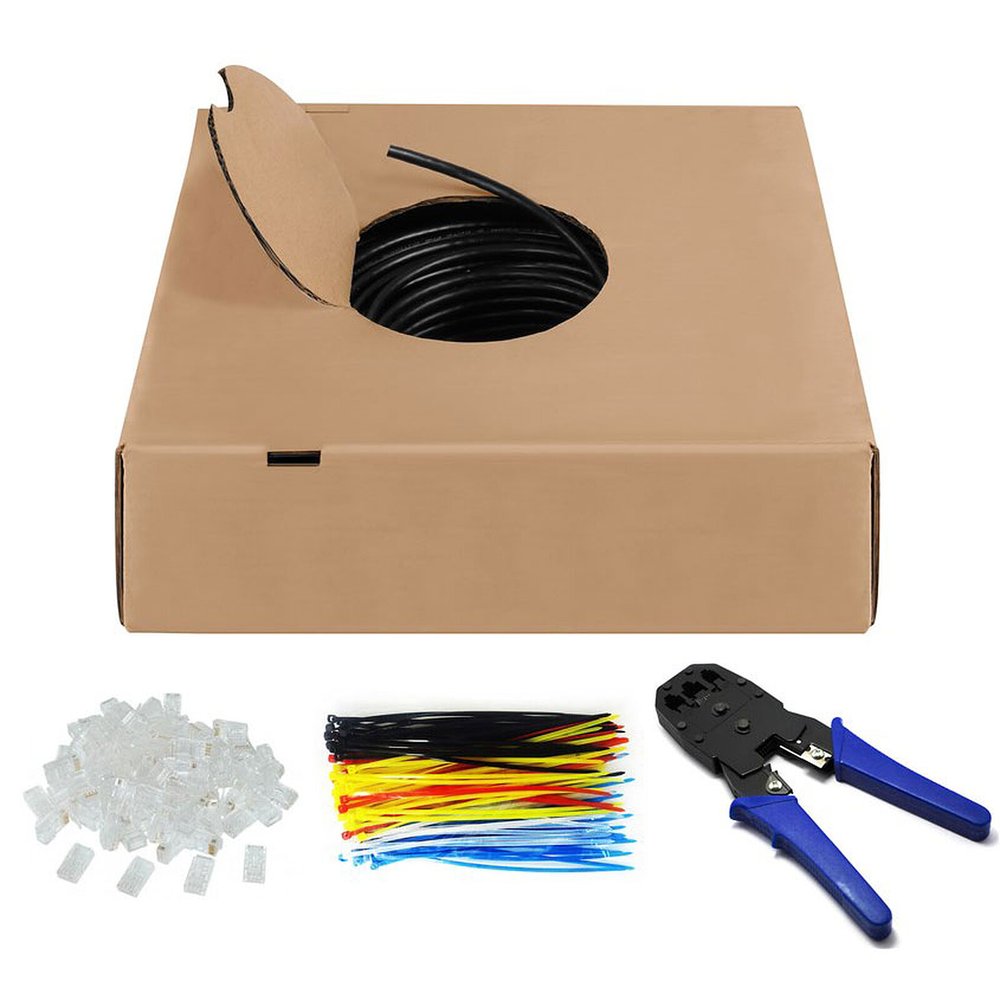 Goobay CAT 6 Outdoor CU Solid PE U/UTP 100m Network Cable Set - Black