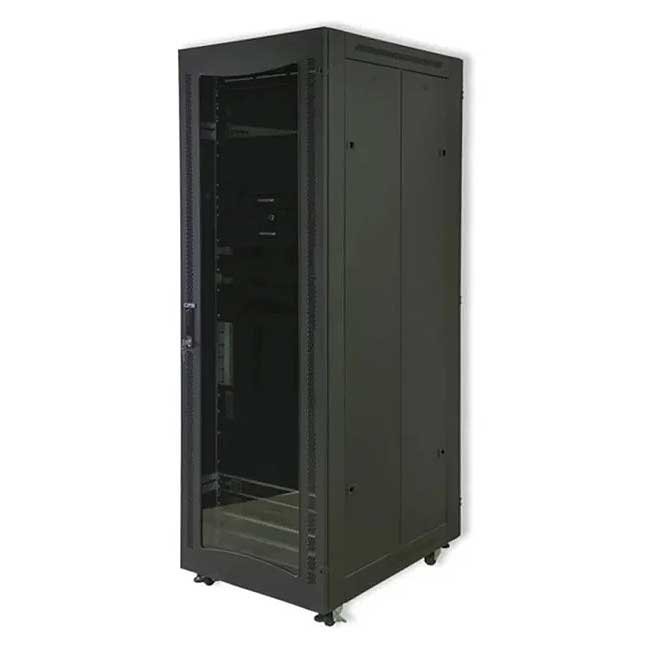 RCT Cabinet RCT 47U CP server/networking cabinet 4x uprights 4x feets incl Glands + Screws; 600 X 1000 PERFORATED DOOR; BLACK.
