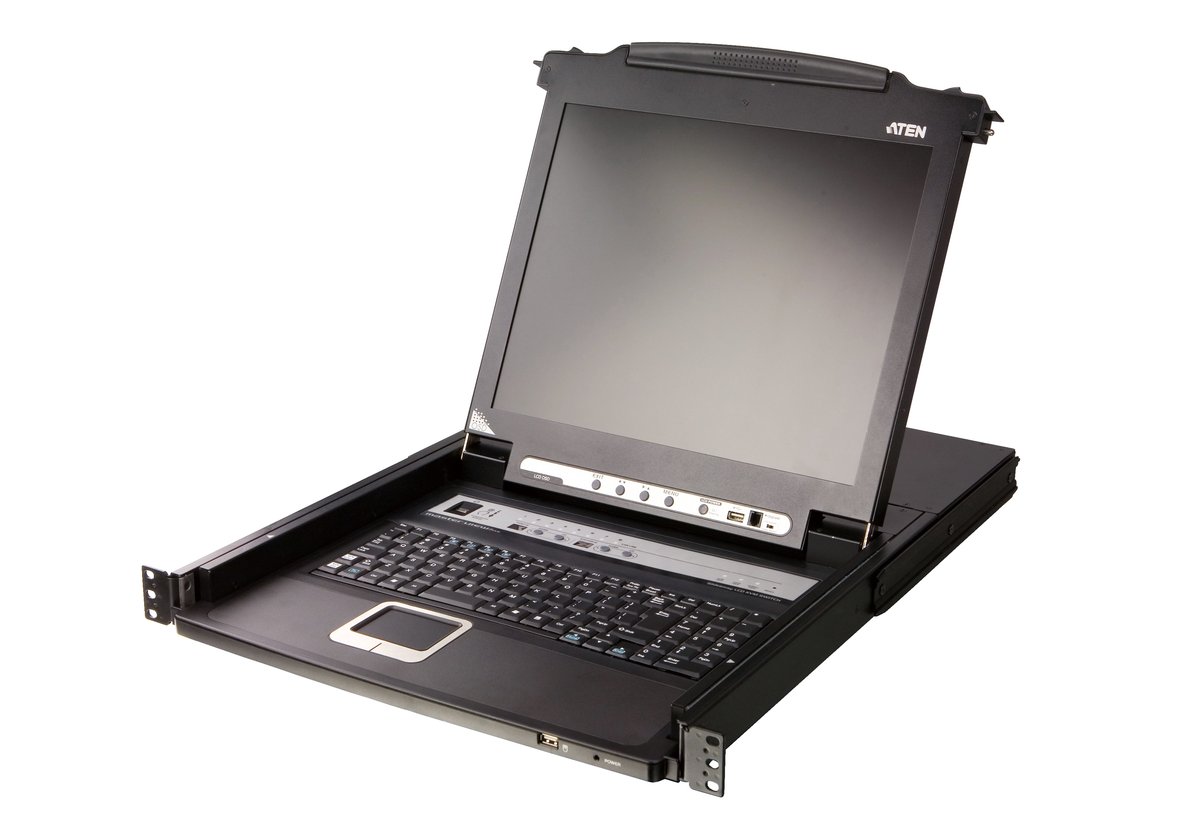 ATEN 17'' 8 Port PS/2-USB VGA LCD KVM Combo KVM with an Extra Console port and USB peripheral support W/(US99KB/USKB/SPKB/OUTKB)