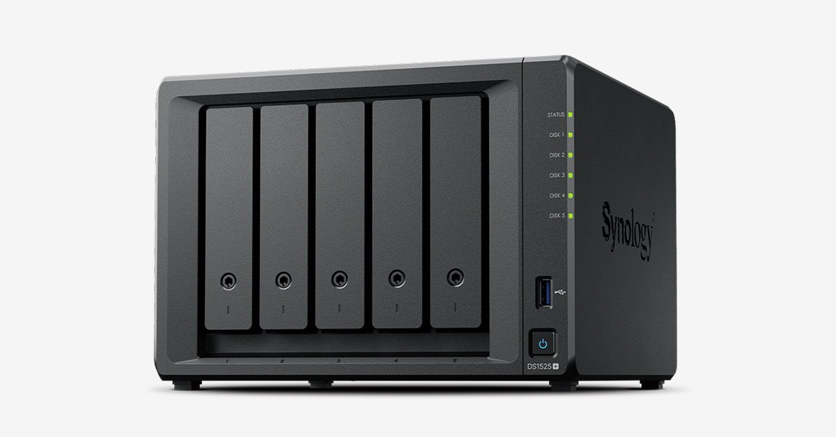 Synology DS1525+ 5 Bay NAS (Expandable to 15 bay) AMD Ryzen V1500B 4C CPU 8 GB DDR4 ECC SODIMM (2 DIMM Slots)