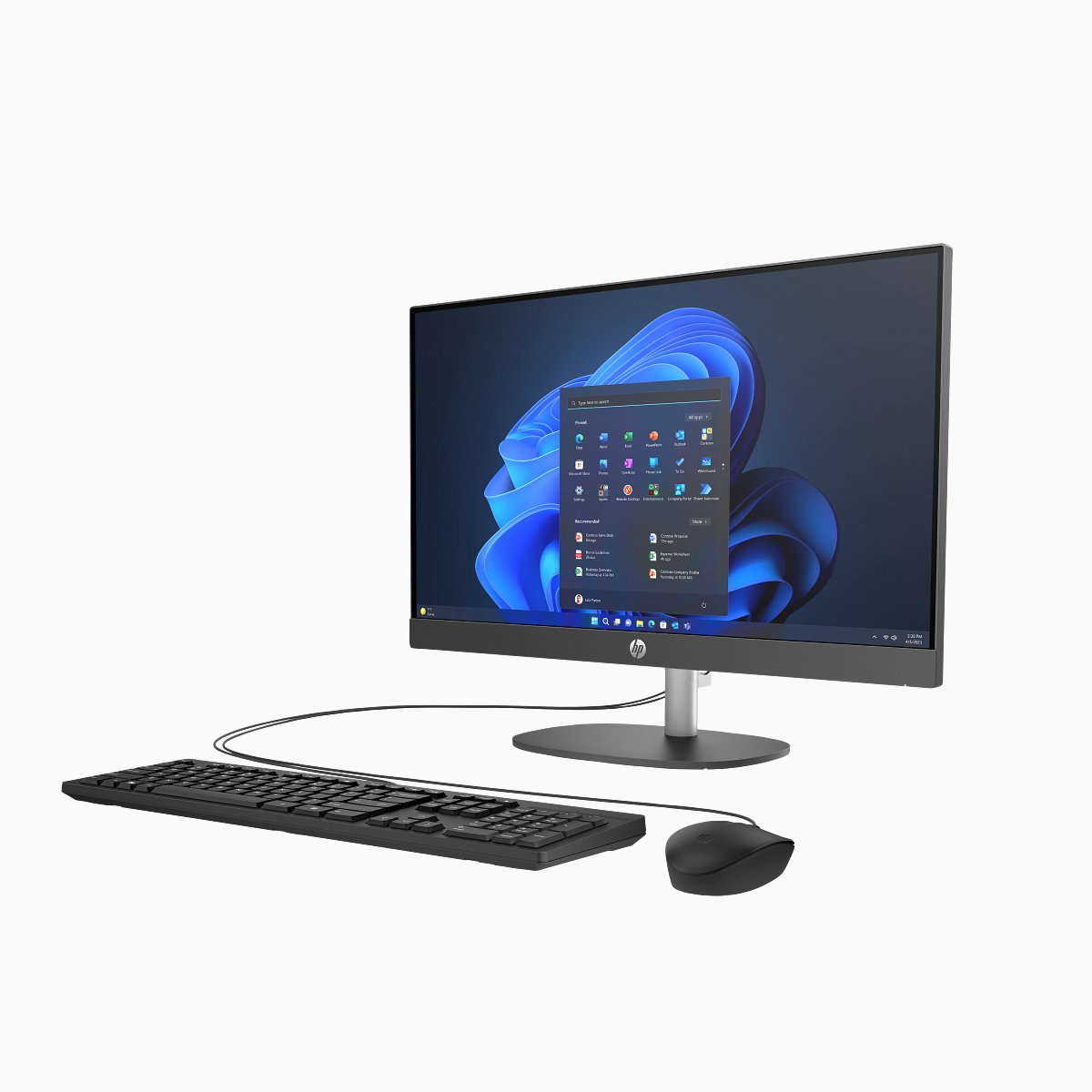 HP ProOne 240 AiO - 23.8" FHD IPS anti-glare WLED-backlit (1920 x 1080) , Intel® Core™ i5-1334U Processor (12M Cache, up to 4.6 GHz) , 16GB DDR4-3200 (1x16GB) - 2 SLOTS / MAX 32 GB , 512GB M.2 2280 PCIe NVMe , No Optical Drive , Intel® Iris® Xe Graphics eligible , Windows® 11 Pro x64 , Integrated Realtek® RTL8111HSH-CG Gigabit & Realtek 8852BE Wi-Fi 6 +Bluetooth 5.3 WLAN , Rear: (2) USB 2.0, (2) USB 3.2 Gen 1, (1) USB Type-C, (1) HDMI 1.4 , (1) RJ-45, (1) Headphone/Mic Combo jack , (1) M.2 PCIe x1 2230 (for WLAN), (1) M.2 PCIe x4 2280 (for storage) , HP 125 USB Wired Keyboard + HP 125 Wired Mouse , 3Yr Onsite