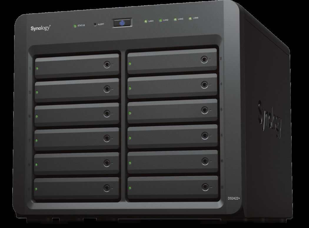 Synology 12-Bay Plus series Desktop NAS; expandable up to 24 bays with expansion unit; AMD Ryzen V1500B; 4GB RAM