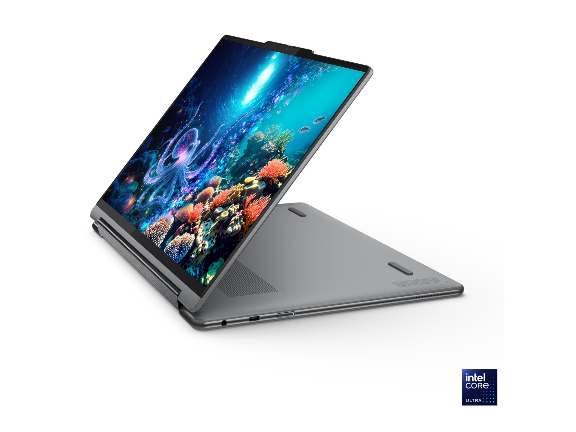 Lenovo Yoga 9 2-in-1 (Copilot+ PC), 14" 2.8K WQXGA+ (2880x1800) OLED 1100nits (peak) / 500nits (typical) Glossy / Anti-fingerprint, 100% DCI-P3, 120Hz, Eyesafe®, Dolby Vision®, DisplayHDR™ True Black 1000, Glass, Touch, Intel® Core™ Ultra 7 258V, 8C (4P + 4LPE) / 8T, Max Turbo up to 4.8GHz, 12MB, Integrated Intel® AI Boost, up to 47 TOPS, 32GB Soldered LPDDR5x-8533, MoP Memory, not upgradable, 1TB SSD M.2 2242 PCIe® 4.0x4 NVMe®, No ODD, Integrated Intel® Arc™ Graphics 140V, Windows® 11 Pro, English, Wi-Fi® 7, 802.11be 2x2 + BT5.4, No-LTE, 1x USB-A (USB 10Gbps / USB 3.2 Gen 2), Always On, 1x USB-C® (USB 20Gbps / USB4® Gen 2x2), with USB PD 3.0 and DisplayPort™ 1.4, 2x USB-C® (Thunderbolt™ 4 / USB4® 40Gbps), with USB PD 3.0 and DisplayPort™ 2.1, 1x Headphone / microphone combo jack (3.5mm), No Ethernet, Luna Grey, Integrated 75Wh, 65W USB-C® (3-pin), Backlit, English, 4 stereo speakers, 2W x2 (woofers), 2W x2 (tweeters), optimized with Dolby Atmos®, Smart Amplifier (AMP), 2Y Premium Care with Onsite upgrade from 1Y Courier/Carry-in, Incl. Lenovo® Yoga® Pen + Lenovo® USB-C® 4-in-1 Hub Gen 2 + Yoga® Slim Mouse + Lenovo YOGA 14-inch Sleeve (Luna Grey)