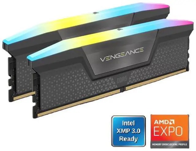 Corsair VENGEANCE RGB DDR5 32GB (2 x 16GB) DDR5 6000 CL38-44-44-96 1.35V Intel XMP & AMD EXPO - Black