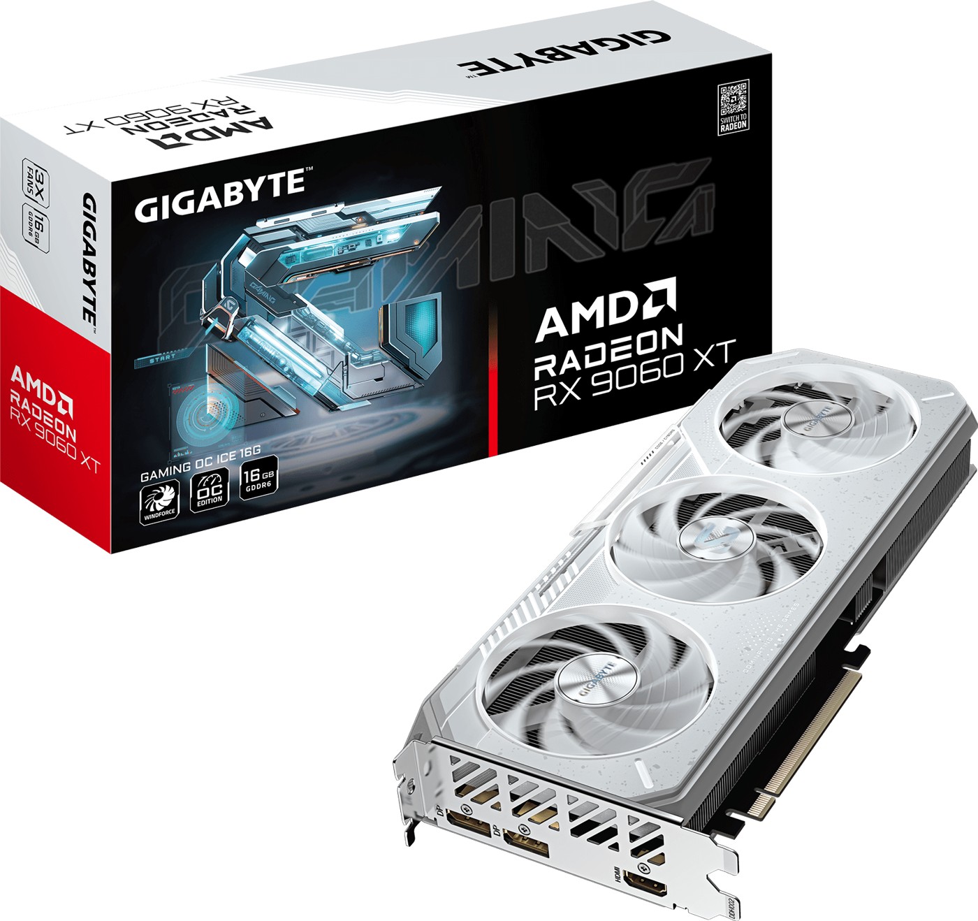 Gigabyte RX 9060 XT Gaming OC ICE 16GB GDDR6 Graphics Card - White