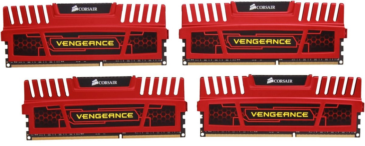 Corsair CMZ16GX3M4A2400C9R , Vengeance with Red heatsink , 4Gb x 4 kit - support Intel XMP ( eXtreme Memory Profiles ) , ddr3-2400 , CL9 , 1.65v - 240pin - lifetime warranty