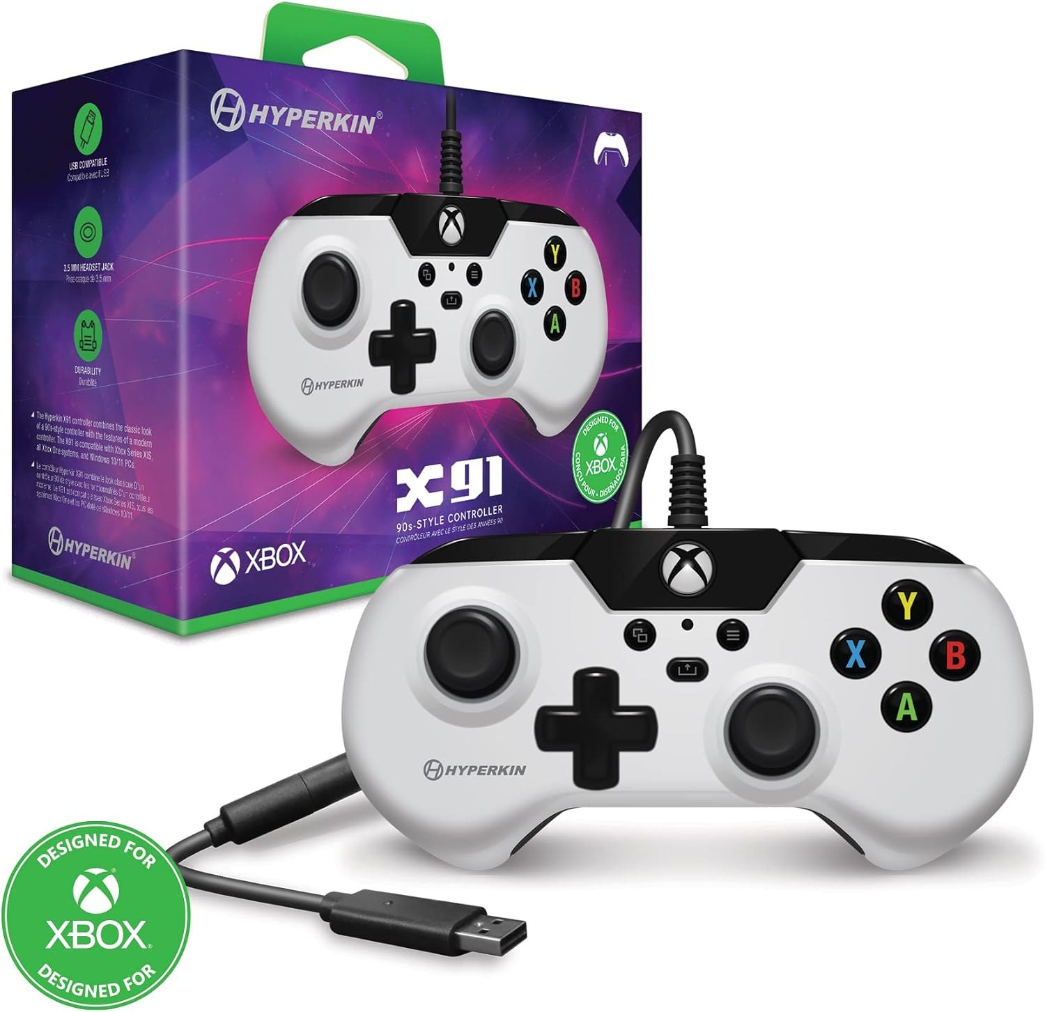 Hyperkin X91 Retro Wired Xbox Controller - White