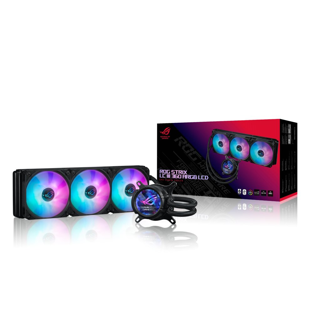 ASUS OP ASUS Cooler Water block:72x72x63mm. Block Material:Copper. Radiator:394x121x27 mm. Intel:LGA1700/1200/115x/1851. AMD:AM4/5