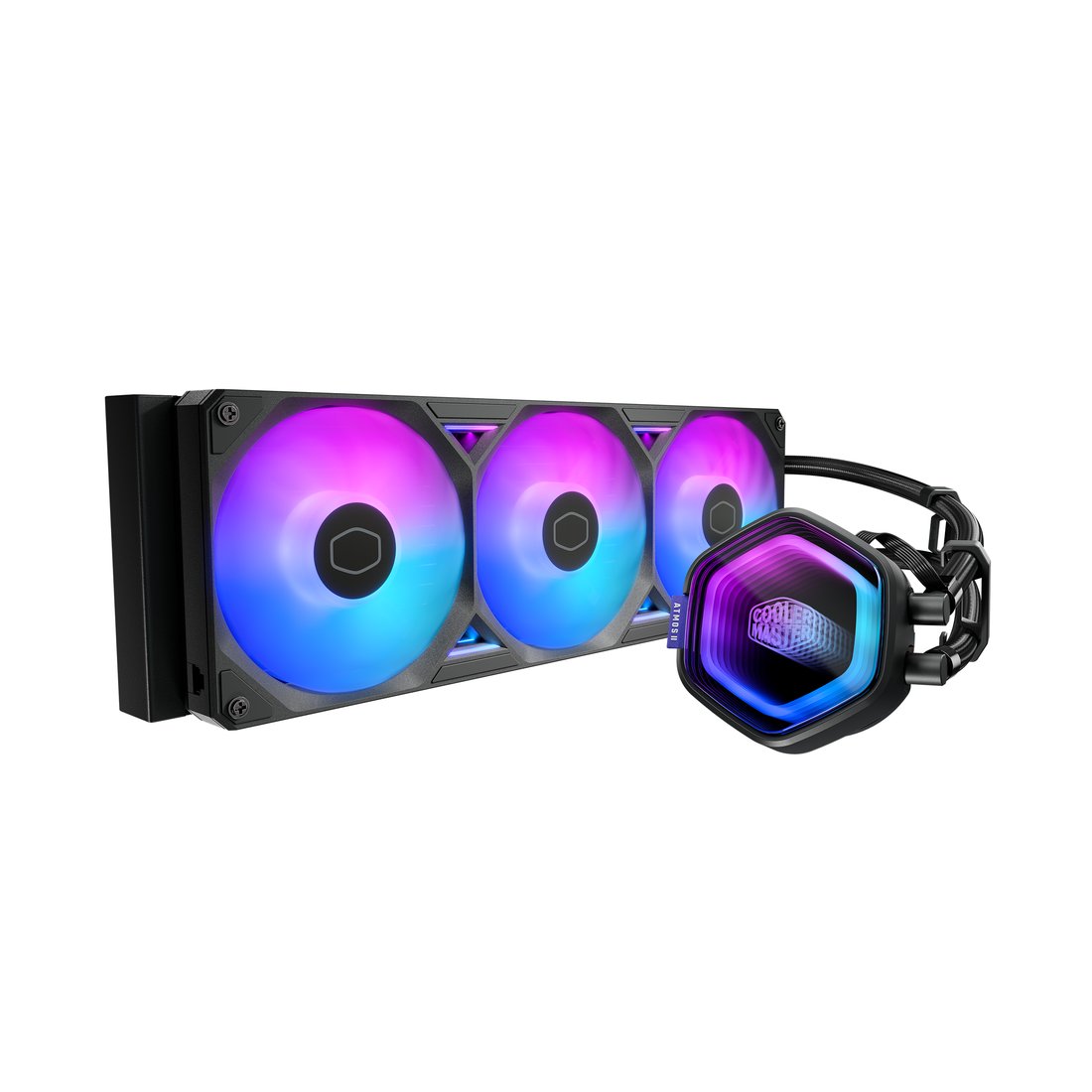 Cooler Master Atmos II;360mm Radiator; Fits all AMD and Intel sockets; VRM fan module; 3 x120mm Sickleflow edge ARGB fans; Black