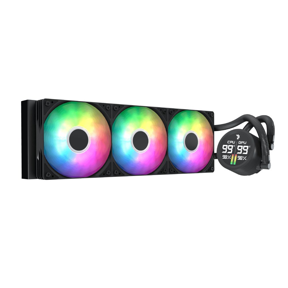 Aerocool Aerocol Abyss L360 Black with digital display - 360mm ARGB Liquid Cooler - Intel LGA1851/LGA1700 - AMD AM4/AM5.