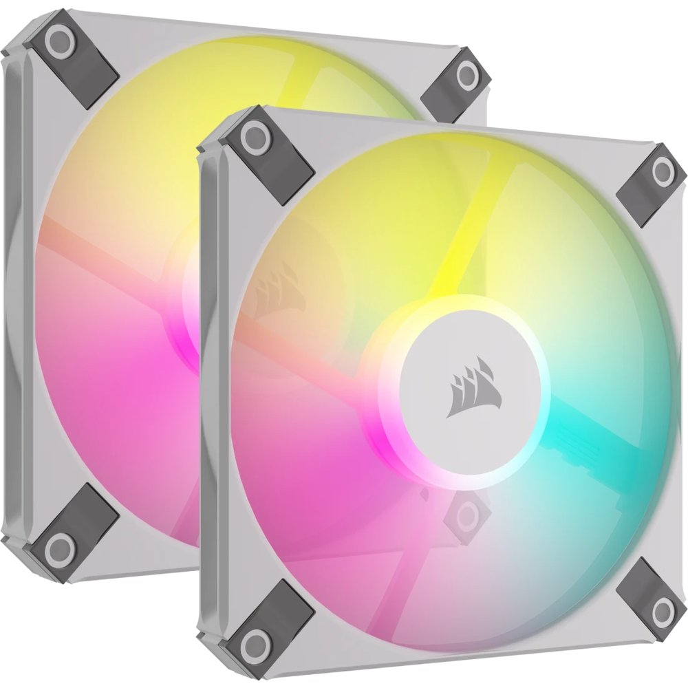 Corsair Co-9050165 AF120 Slim Rgb x2 kit + controller ( lighting node core ) - White with 8x RGB LEDs - 120x120x15mm , Fluid Dynamic Bearing , 11 blades , 600-2000rpm , 3.9-27.5dBA , 13.4-56.3CFM , 0.2-1.9 mm/H2o