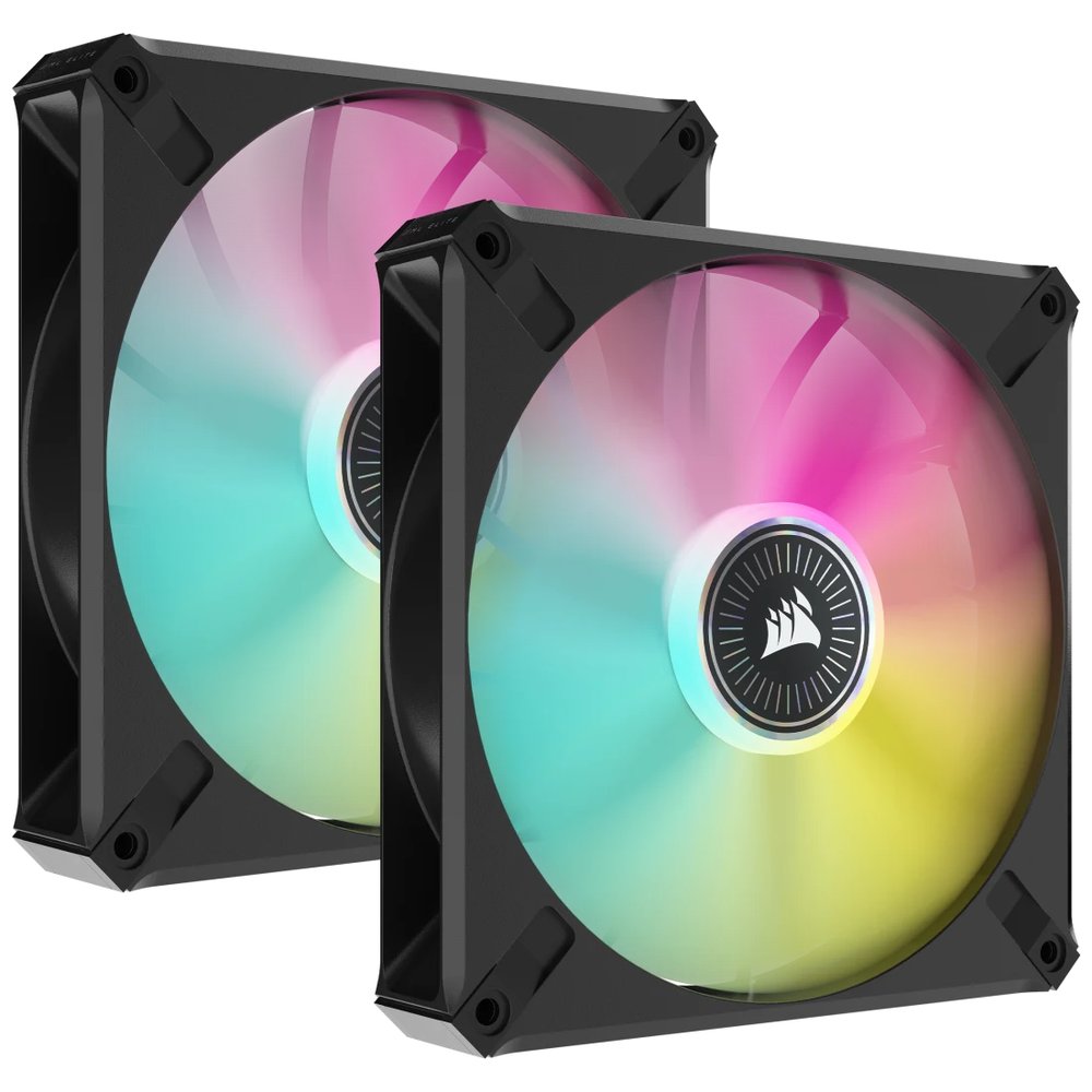 Corsair Co-9050115-WW ML140 Elite RGB black Dual x2 kit + Controller ( lighting node core ) - with 8x RGB LEDs - 140x140x25mm , Premium Magnetic Levitation bearing , 7 blades PWM fans with airGuide , 400-1600rpm , 10-32dBA , 15-83CFM , 0.3-2mm/H2o static pressure
