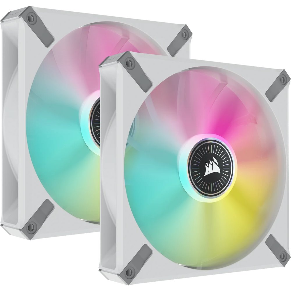 Corsair Co-9050119-WW ML140 Elite RGB White Dual x2 kit + Controller ( lighting node core ) - with 8x RGB LEDs , 140x140x25mm , Premium Magnetic Levitation bearing , 7 blades PWM fans with airGuide , 400-1600rpm , 10-32dBA , 15-83CFM , 0.3-2mm/H2o static pressure