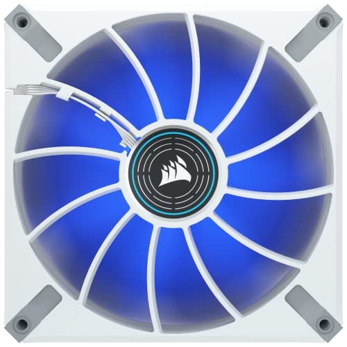 Corsair Co-9050131-WW ML140 Elite White with 8x bLue LEDs , 140x140x25mm , Premium Magnetic Levitation bearing , 7 blades PWM fans with airGuide , 400-1600rpm , 10-32dBA , 15-83CFM , 0.3-2mm/H2o static pressure