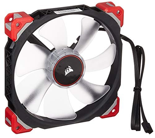 Corsair Co-9050047-WW ML140 Pro + 12x Red led - black+Red corner highlight , replaceable corners mounted to anti-vibration rubber dampers , 140x140x25mm , Premium Magnetic Levitation bearing , 7 blades , 400-2000rpm , 16-37dBA , 20-79CFM , 0.2-3 mm/H2o static pressure