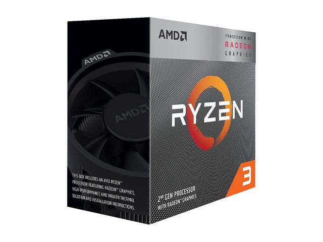 AMD Ryzen 3 3200G SKT AM4 CPU; 4 Core/4 Thread; Base Clock 3.6GHz; Max Boost Clock 4GHz; 6 MB Cache; TDP 65W; RX Vega Graphics
