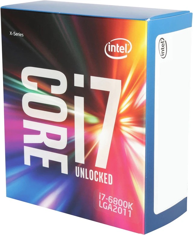 Intel lga2011 Broadwell-e i7-6800K ( support single cpu socket ) - 6 core+Hyper-Threading / 12 threads , 3.4Ghz / 3.8Ghz turbo boost , 28x pci-express lanes , 5GT/s -1x QPi , VT-x + AES-N , VT-d + no TXT , built-in Quad channel DDR4-2133 memory controller , support upto 128Gb , 76.8Gb/sec memory bandwidth , 14nm - 1.5mb L2 cache + 15mb smart cache - box cpu with no fan
