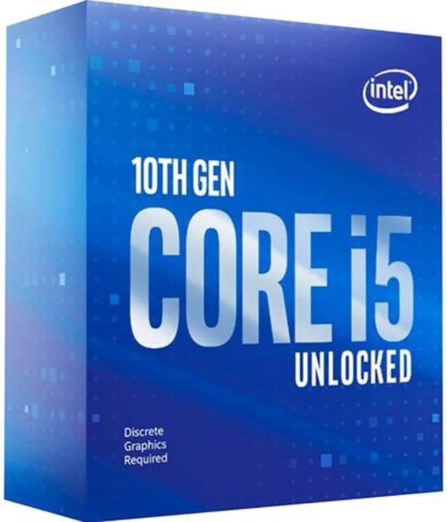 Intel coMet lake lga1200 i5-10600KF - 6 cores+Hyper-Threading / 12 threads , 4.1Ghz box cpu / 4.8Ghz turbo boost , unlocked clock multiplier , 14nm , SSE4 , AVX2 , BMi, FMA3, SBA , no vPro , TSX , VT-x + VT-d + AES-N , built-in dual channel DDR4-2666 ( non-ECC only ) memory controller , 41.6Gb/sec memory bandwidth , no built-in graphics , 1.5mb L2 cache + 12mb L3 cache , 125w - Quick Sync Video + InTru 3D + Insider + Clear Video HD + Triple Display Capable + wireless display Capable - box cpu with no fan